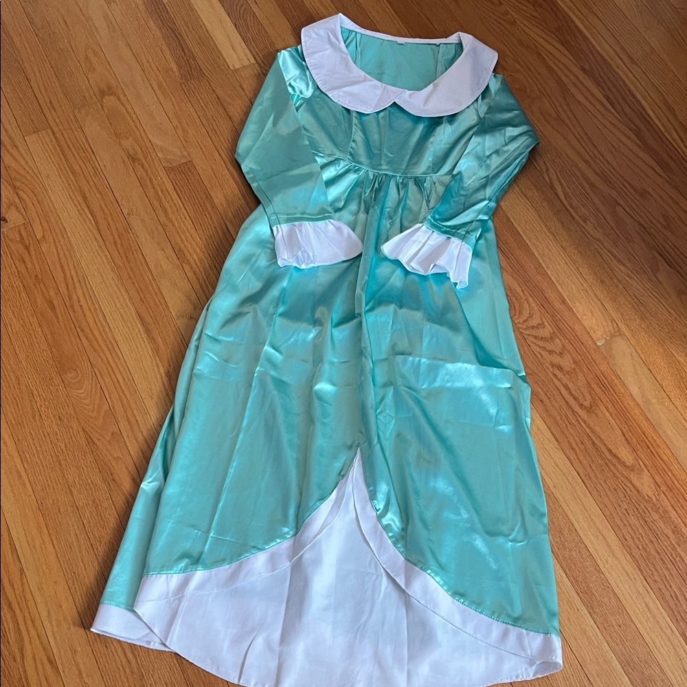 Aqua Long Sleeve Dress with White Collar